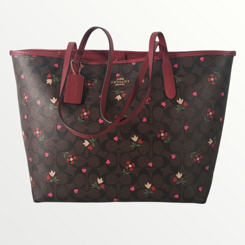COACH SIGNATURE HEART PETAL PRINT LARGE CITY TOTE HANDBAG